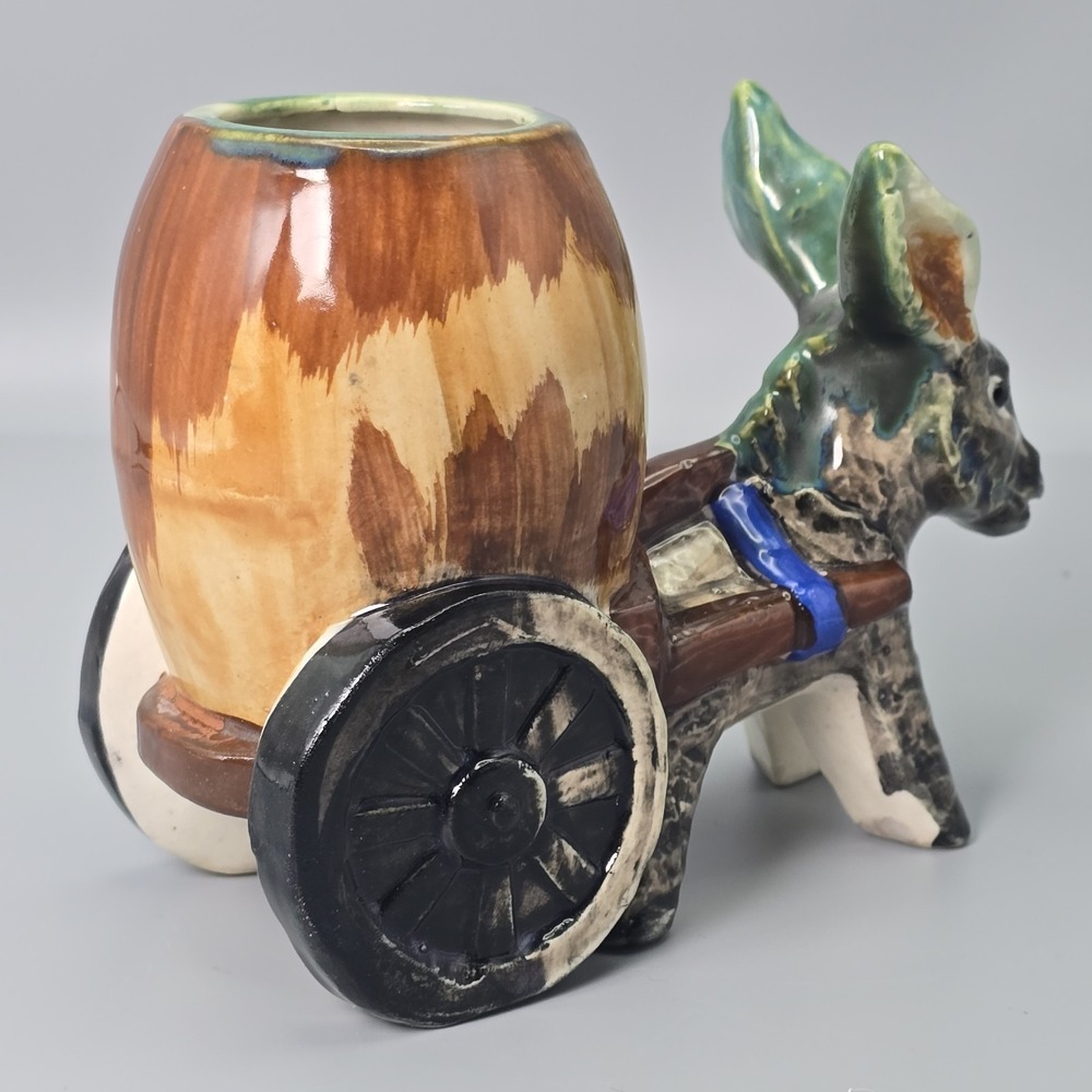 Vintage Occupied Japan Donkey Cart Planter Ceramic Burro Wagon Planter Figurine - Picture 5 of 11